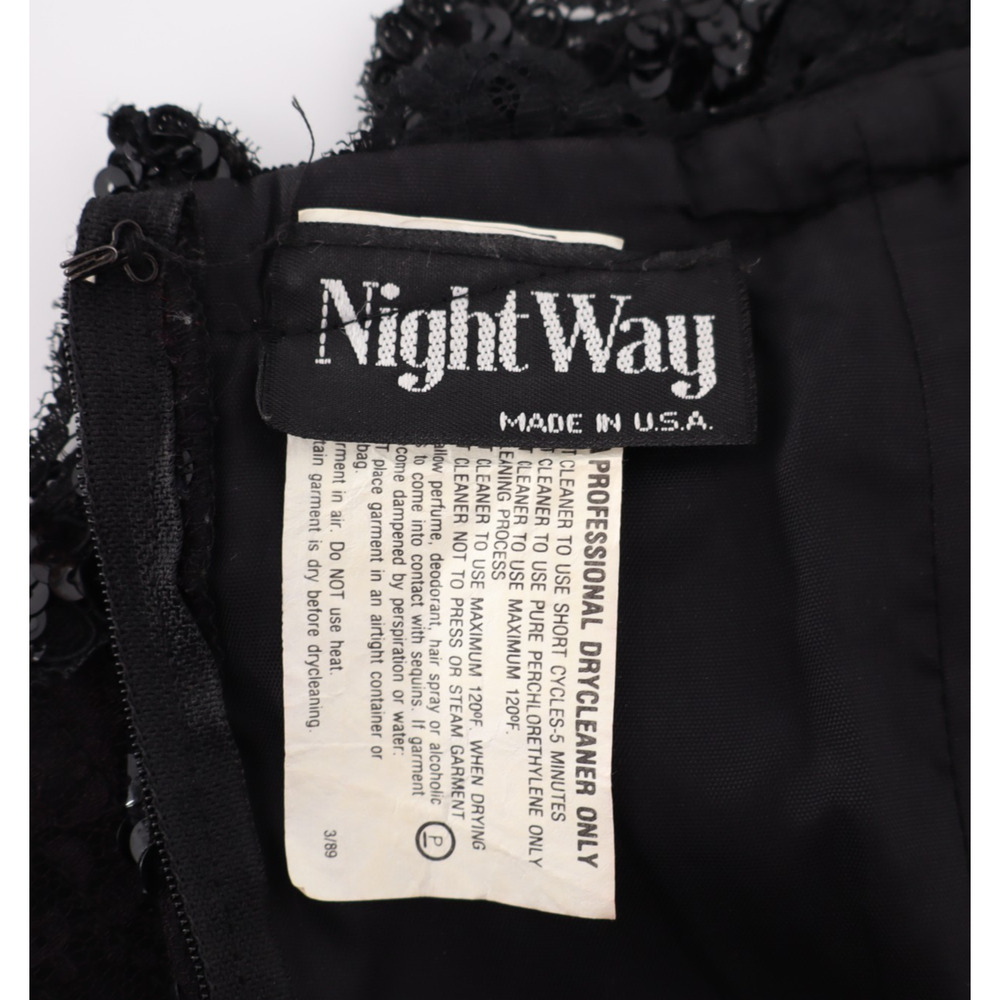 Vintage 90s Night Way Black Sequin Strapless Asymmetrical Ruffle Mini Dress Sz 6 - Picture 4 of 7